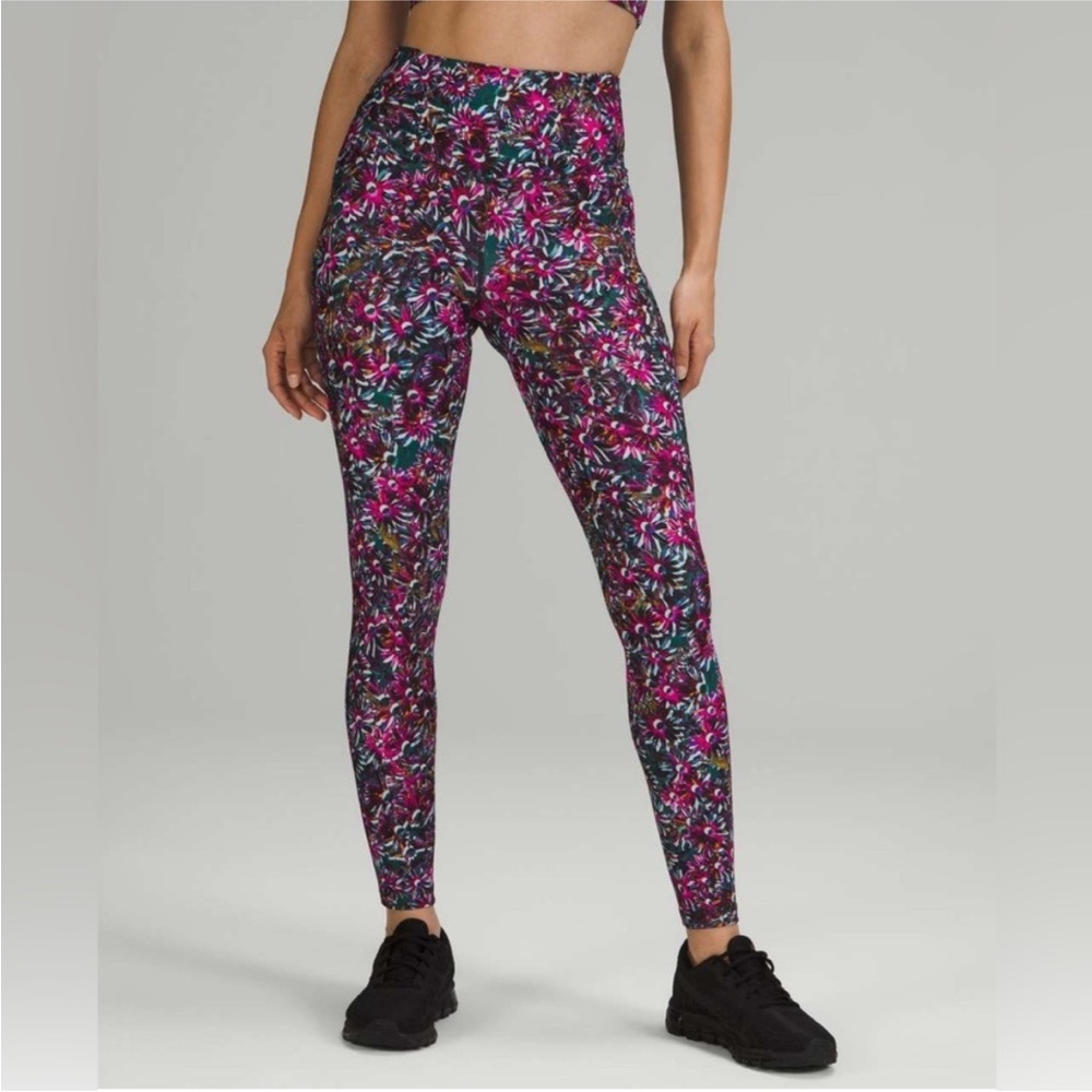 Lululemon • FLEECE LINED ❄️ Base Pace High Rise Fleece In Floral Electric Multi